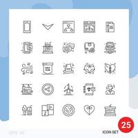 pacote de linha de 25 símbolos universais de elementos de design de vetor editável de site de negócios web internet