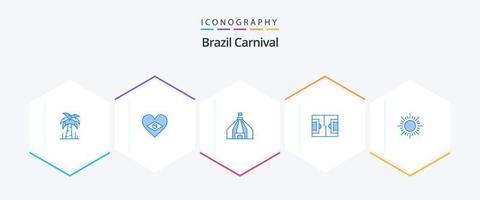 carnaval do brasil 25 pacote de ícones azul incluindo . nascer do sol. barraca. sol. Esportes vetor