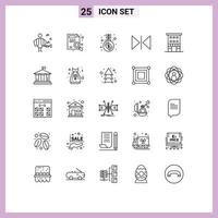 25 ícones criativos, sinais e símbolos modernos de edifícios de investimento em frente de loja, elementos de design de vetor editável horizontal