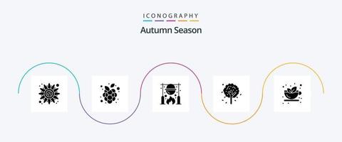 Pacote de ícones de glifo 5 de outono, incluindo bebida. árvore. outono. folha. culinária vetor