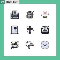 9 interface do usuário pacote de cores planas de linha cheia de sinais e símbolos modernos da flora de férias cristã viagens primavera elementos de design vetorial editável vetor