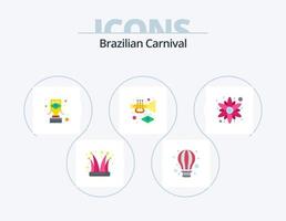 carnaval brasileiro plana icon pack 5 design de ícone. rosa. carnaval. ar quente. música. prêmio vetor