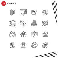 conjunto de 16 sinais de símbolos de ícones de interface do usuário modernos para análise dinheiro negócios finanças negócios elementos de design de vetores editáveis