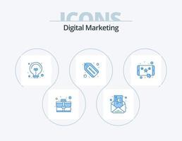 design de ícones do pacote de 5 ícones azuis de marketing digital. avaliação. negócios. marcação. marca vetor