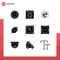 9 interface do usuário pacote de glifos sólidos de sinais e símbolos modernos de nenhuma caixa de página cubóide justiça elementos de design de vetores editáveis
