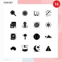 16 conceito de glifo sólido para sites móveis e aplicativos, questionário, documentos, ferramentas, cirurgia de dados, elementos de design vetorial editáveis vetor