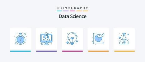 Data Science Blue 5 Icon Pack incluindo gráfico de pizza. gráfico. comece. gráfico. Ideias. design de ícones criativos vetor