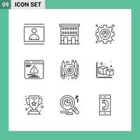 pacote de 9 sinais e símbolos de contornos modernos para mídia impressa na web, como artigos, elementos de design de vetores editáveis de desempenho de desenvolvimento de loja na web