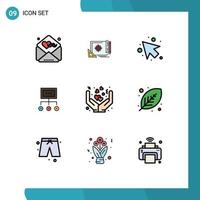 9 interface do usuário pacote de cores planas de linha cheia de sinais e símbolos modernos de gráfico de organização gráfico de alvo elementos de design de vetores editáveis de rede
