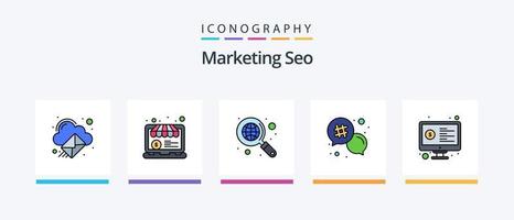 linha de SEO de marketing cheia de 5 ícones, incluindo lei. cópia de. bater papo. viral. contente. design de ícones criativos vetor