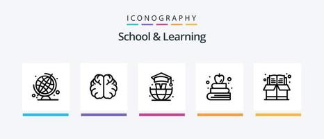 escola e linha de aprendizagem 5 pacote de ícones incluindo . Educação. mundo. lâmpada. hemisfério. design de ícones criativos vetor