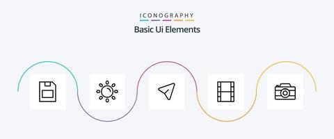 pacote básico de ícones da linha 5 de elementos da interface do usuário, incluindo imagem. Câmera. seta. filam. vídeo vetor