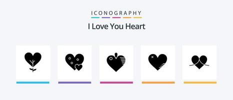 pacote de ícones de glifo de coração 5, incluindo relatório. como. presente. amor. amor. design de ícones criativos vetor