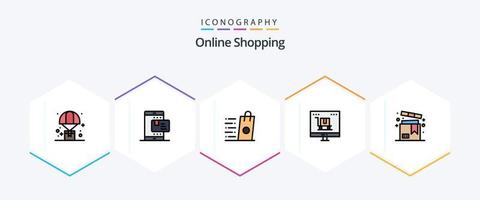 pacote de ícones de 25 linhas preenchidas para compras on-line, incluindo marketing digital. anúncio. avaliar. compras. vender vetor