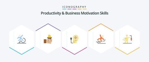 habilidades de produtividade e motivação de negócios 25 pacote de ícones planos, incluindo falha. negócios. liderança. mente. impulsionando vetor