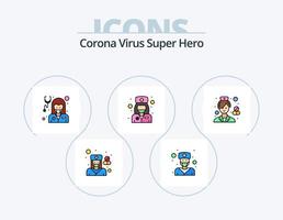 linha de super-heróis do vírus corona cheia de ícones do pacote 5 design de ícones. doutor. médico. macho. enfermeira. fêmea vetor