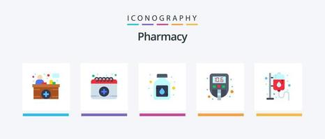 pacote de ícones de 5 planos de farmácia, incluindo remédios. pingar. líquido. teste. médico. design de ícones criativos vetor