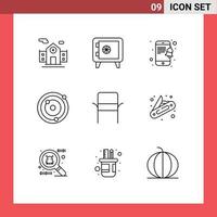 grupo de símbolos de ícone universal de 9 contornos modernos de faca eletrodomésticos smartphone cadeira doméstica editável elementos de design vetorial vetor