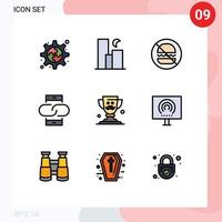 pacote de cores planas de linha preenchida de 9 símbolos universais de hambúrgueres de mensagem de copo link contato elementos de design de vetores editáveis