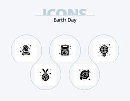 ícone do glifo do dia da terra pack 5 design de ícone. lâmpada. salvar. terra. planeta. terra vetor