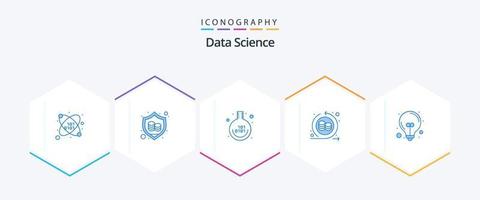 ciência de dados 25 pacote de ícones azul, incluindo luz. lâmpada. experimentar. armazenamento de dados. em processamento vetor