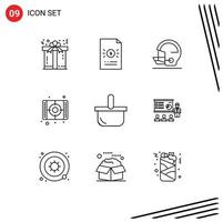 pacote de 9 esboços criativos de elementos de design de vetores editáveis de arte de finanças de esportes de cesta