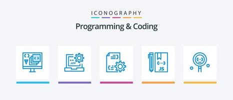 programação e codificação do pacote de ícones azul 5, incluindo desenvolvimento. codificação. gerenciamento. programação. desenvolver. design de ícones criativos vetor