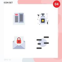 conjunto de ícones planos de interface móvel de 4 pictogramas de elementos de design de vetores editáveis de bloqueio noturno de aprendizado de e-mail