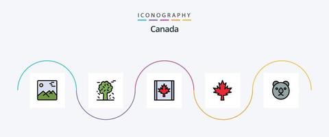 Linha do Canadá cheia de pacote de 5 ícones planos, incluindo predador. urso. Escandinávia. bordo. Canadá vetor