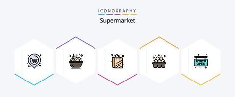 pacote de ícones de 25 linhas preenchidas de supermercado, incluindo supermercado. quadro. bolsa. supermercado. ovos vetor