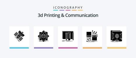 Impressão 3D e pacote de ícones de glifo 5 de comunicação, incluindo eletrônico. digital. formação. ferramentas. fabuloso. design de ícones criativos vetor