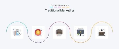 pacote de ícones de 5 planos de marketing tradicional, incluindo outdoor. anúncio. lucro. Publicidades. portfólio vetor