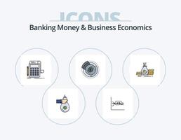 dinheiro bancário e linha de economia de negócios cheia de ícones do pacote 5 design de ícones. gráfico. Setas; flechas. prédio. dinheiro. investimento vetor