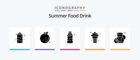 pacote de ícones de glyph 5 de comida de verão, incluindo verão. refeição. garrafa. sorvete. iogurte. design de ícones criativos vetor