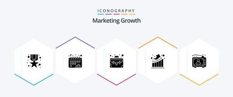 pacote de ícones de 25 glifos de crescimento de marketing, incluindo anúncio. acima. gráfico. Estatisticas. gráfico vetor