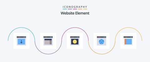 pacote de ícones de elemento de site plano 5, incluindo site. link. rede. globo. interface vetor