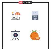 pacote de 4 ícones planos criativos de apresentação de praia, computador, dieta imac, elementos de design de vetores editáveis