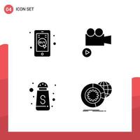 pacote de interface do usuário de 4 glifos sólidos básicos de clique em garrafa de açúcar móvel loja móvel vídeo big data elementos de design de vetores editáveis