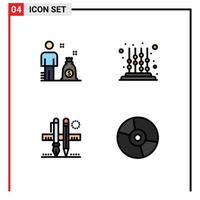 pacote de interface do usuário de 4 cores planas básicas de linha preenchida de lápis de negócios para crianças desenhando elementos de design vetorial editáveis vetor