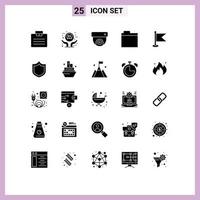 25 ícones criativos sinais modernos e símbolos de pasta de bandeira de câmera de localização mundial elementos de design de vetores editáveis