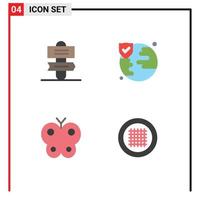 conjunto de ícones planos de interface móvel de 4 pictogramas de elementos de design de vetores editáveis de layout de animais do mundo da natureza de férias