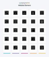 elemento criativo do site 25 glifo pacote de ícones preto sólido, como layout de blog. página da Internet. hacker. Internet. local na rede Internet vetor