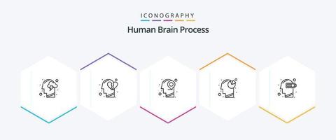 processo do cérebro humano pacote de ícones de 25 linhas, incluindo bateria. cabeça. coração partido. gráfico. mente vetor