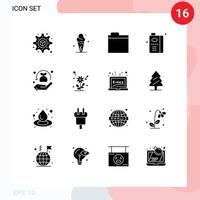 16 ícones criativos, sinais e símbolos modernos de armazenamento seguro, seguro, frutas, elementos de design vetoriais editáveis vetor