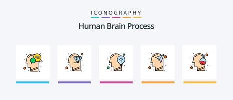 a linha de processo do cérebro humano preencheu o pacote de 5 ícones, incluindo a solução. humano. humano. mente. humano. design de ícones criativos vetor