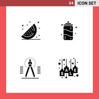4 ícones criativos, sinais modernos e símbolos de geometria de comida, bebida, bolsa de bússola, elementos de design de vetores editáveis