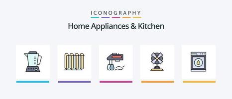 eletrodomésticos e linha de cozinha cheia de 5 ícones, incluindo alto-falante. woofer. jogo. cozinha. estação de jogo. design de ícones criativos vetor