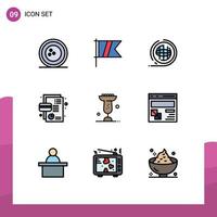 conjunto de 9 sinais de símbolos de ícones de interface do usuário modernos para negócios de bandeira de cartão de débito moldando elementos de design de vetores editáveis