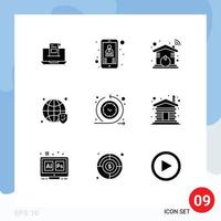 conjunto de 9 sinais de símbolos de ícones de interface do usuário modernos para contato wifi seguro, automação inteligente, elementos de design de vetores editáveis