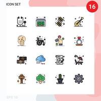 pacote de interface do usuário de 16 linhas básicas cheias de cores planas de cabeça americana dieta guiter eua elementos de design de vetores criativos editáveis